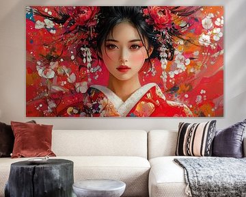 Japanese Woman in Red Kimono