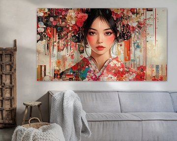 Japanese Woman in Red Kimono