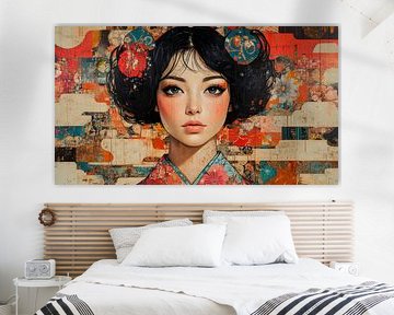 Japanese Woman in Red Kimono