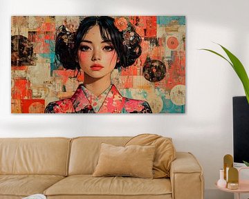 Japanese Woman in Red Kimono