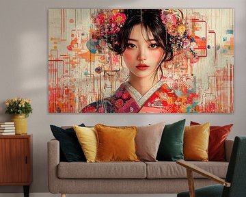 Japanese Woman in Red Kimono