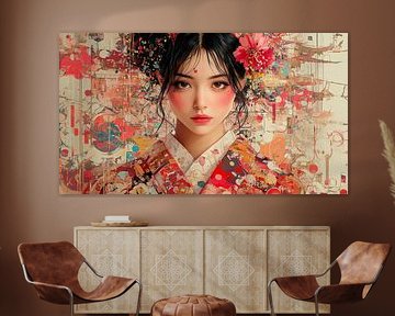 Japanese Woman in Red Kimono