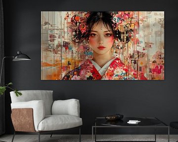 Japanese Woman in Red Kimono