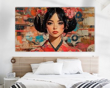 Japanese Woman in Red Kimono