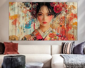 Japanese Woman in Red Kimono