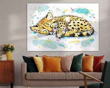 Illustration of sleeping cheetah with colour spots by Art & Soul Creations