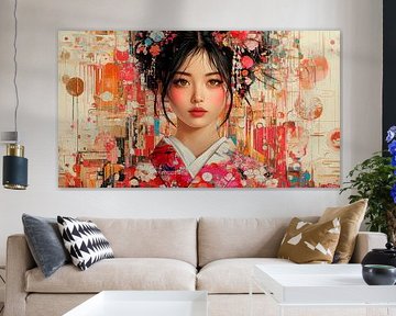 Japanese Woman in Red Kimono