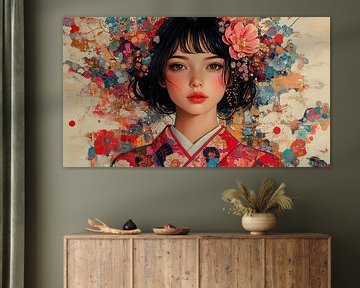 Japanese Woman in Red Kimono