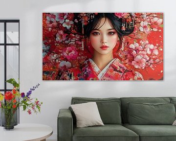 Japanese Woman in Red Kimono