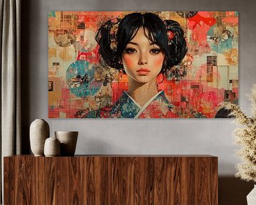 Japanese Woman in Red Kimono
