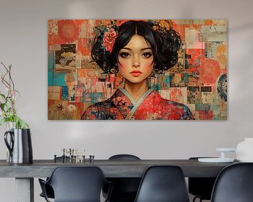 Japanese Woman in Red Kimono