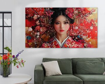 Japanese Woman in Red Kimono
