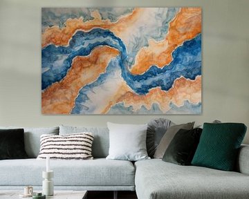 Abstracte aquarel rivierlandschap met bergen van Art & Soul Creations