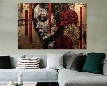 Mysterieus portret met bloemen en patronen