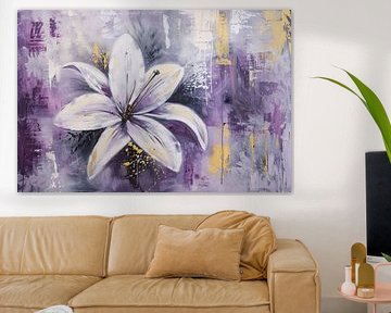 Abstract painting of a purple lily flower by Art & Soul Creations
