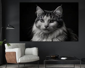 Zwart-wit close-up portret van een kat