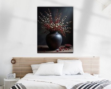 classic old master style vase with white blossom