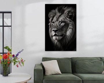 Zwart-wit portret van een majestueuze leeuw
