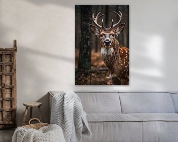 Hert in een natuurlijk boslandschap van Art & Soul Creations