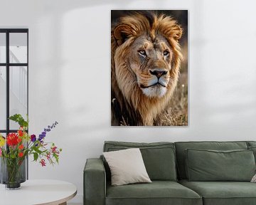 Majestueuze leeuw met intense blik in natuur