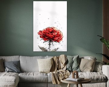 Rode roos met waterdruppels in minimalistische stijl van Art & Soul Creations