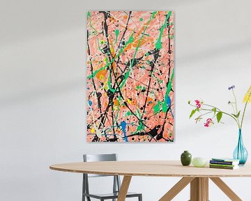 Abstrakte bunte Spritzer auf einem rosa Hintergrund von Art & Soul Creations