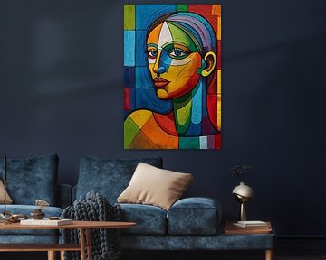 Kubistisch portret van vrouw in kleurvlakken van Art & Soul Creations