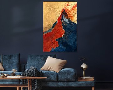 Abstraktes Gemälde eines Vulkanausbruchs in Farbe