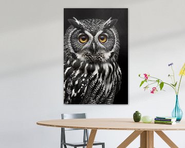 Gedetailleerd zwart-wit ontwerp van een uil van Art & Soul Creations