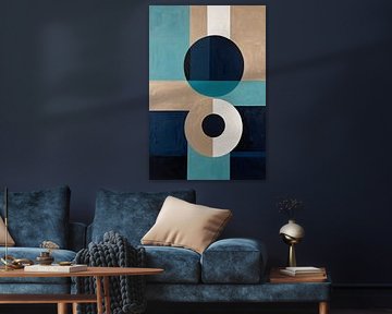 Minimalist painting with geometric shapes and colours by Art & Soul Creations