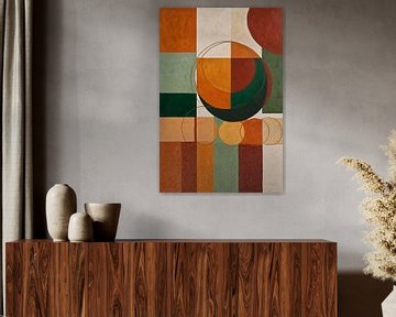 Geometric abstract painting with circles and squares by Art & Soul Creations