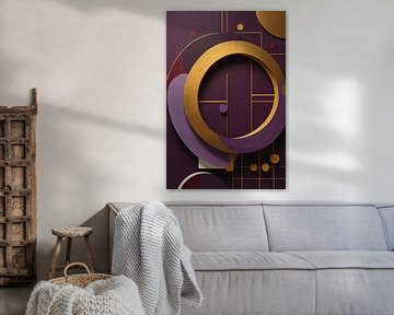 Geometrisch schilderij in gouden en paarse tinten van Art & Soul Creations