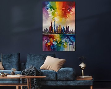 Abstracte kleurrijke skyline met regenboogkleuren