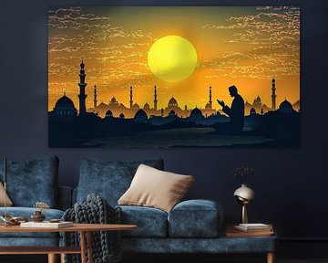 Biddende man voor zonsondergang van Frank Heinz