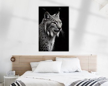 Realistisch zwart-wit lynx portret van Art & Soul Creations