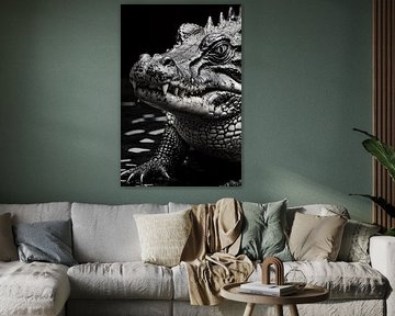Dramatische Schwarz-Weiß-Krokodil-Kunst von Art & Soul Creations