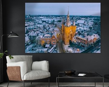 Zwolle Sassenpoort oude stadspoort tijdens een koude winterochtend van Sjoerd van der Wal Fotografie