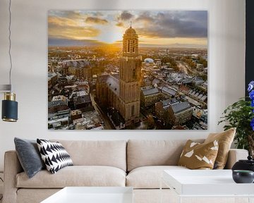 Zwolle Peperbus kerktoren tijdens een koude winter zonsopgang van Sjoerd van der Wal Fotografie