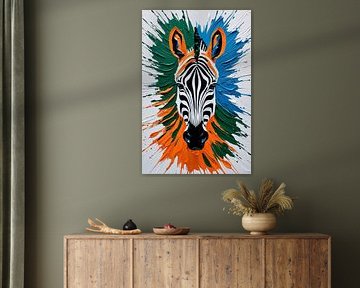 Abstract zebra schilderij met kleur