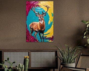 Kleurrijk hert in abstracte stijl van Art & Soul Creations