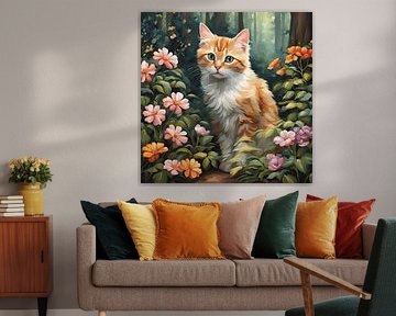 Katze im Blumenwald 1.0 Malerei von ComfortQ