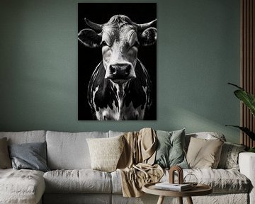 Zwart-wit portret van koe van Art & Soul Creations
