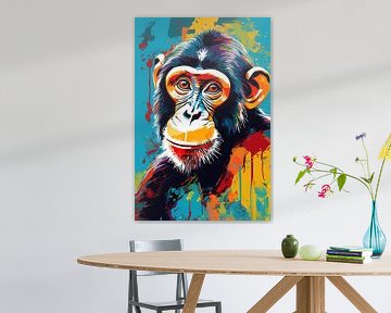 Kleurrijk portret van chimpansee van Art & Soul Creations