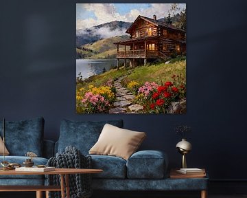 Romantische Loghome aan de rivier 1 van Johannas Art Creations