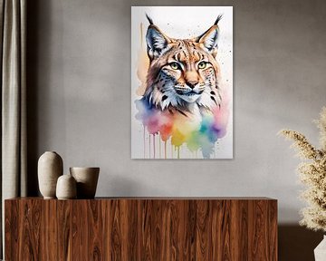 Kleurrijke lynx aquarel schilderij van Art & Soul Creations