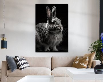 Black-and-white rabbit portrait art by Art & Soul Creations
