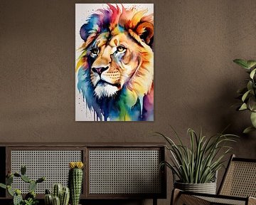 Colourful lion in watercolour style by Art & Soul Creations