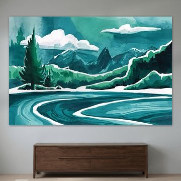 Paysage de montagne avec des arbres minimalistes sur Art & Soul Creations
