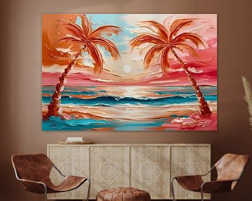 Tropische palmbomen bij zonsondergang van Art & Soul Creations