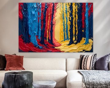 Kleurrijk abstract boslandschap schilderij van Art & Soul Creations